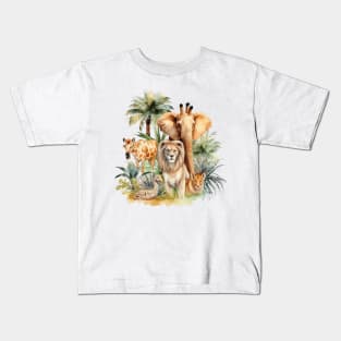 Watercolor Animal Safari #1 Kids T-Shirt